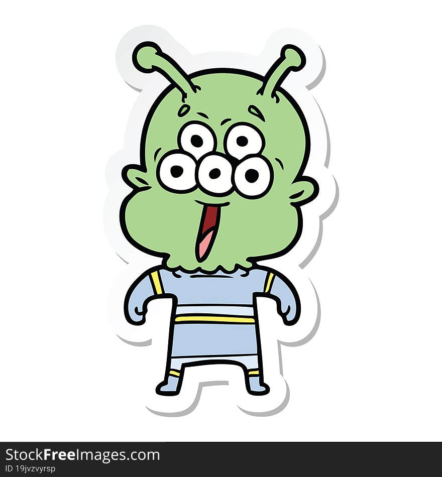 sticker of a happy cartoon alien