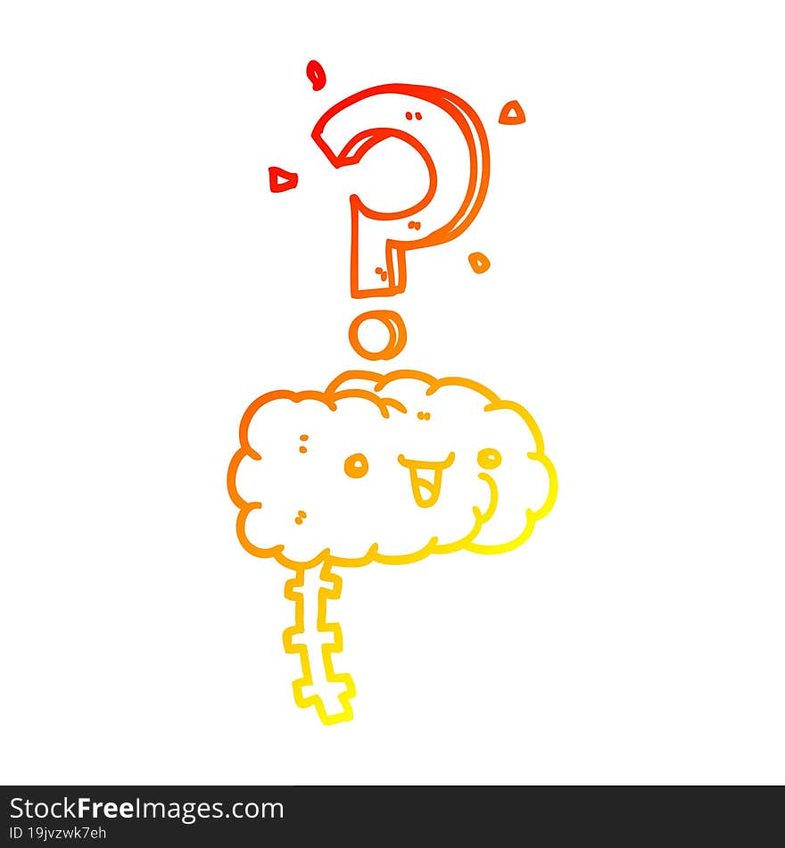 warm gradient line drawing cartoon curious brain