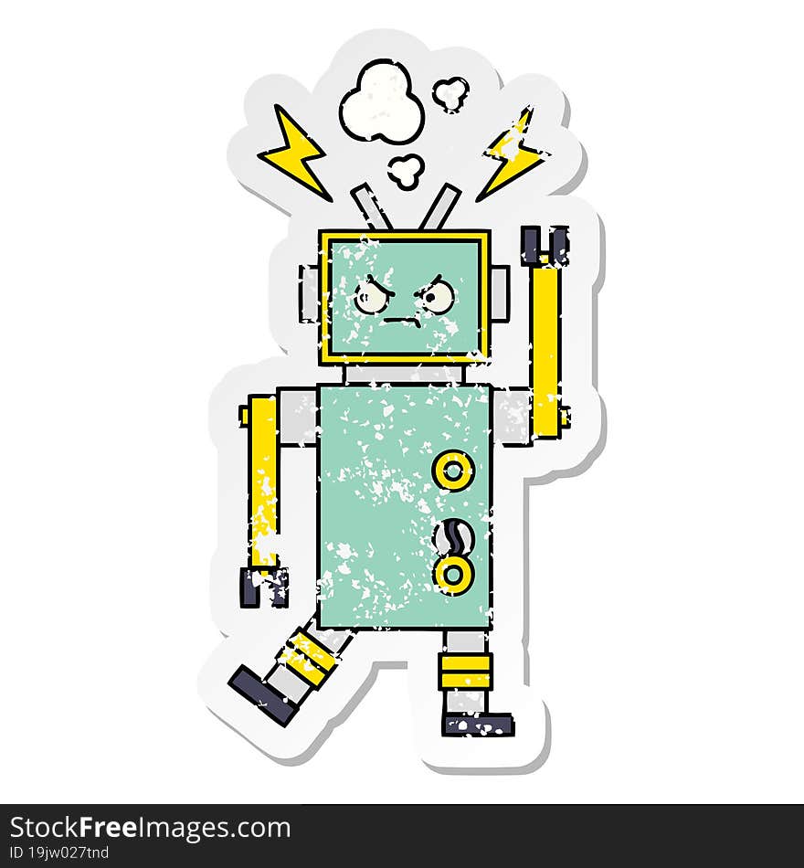 Distressed Sticker Of A Cute Cartoon Robot