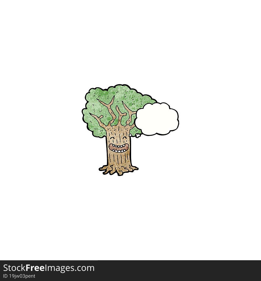 happy tree with thought bubble cartoon