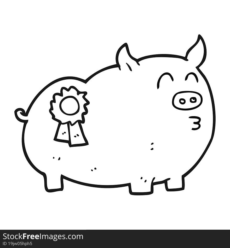 Black And White Cartoon Prize Winning Pig