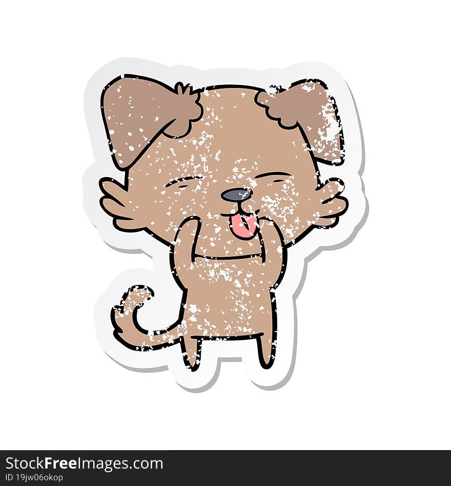 distressed sticker of a cartoon dog sticking out tongue