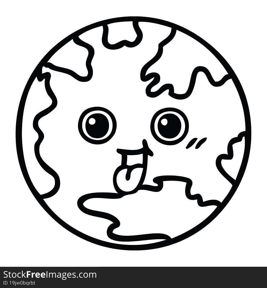 Line Drawing Cartoon Planet Earth