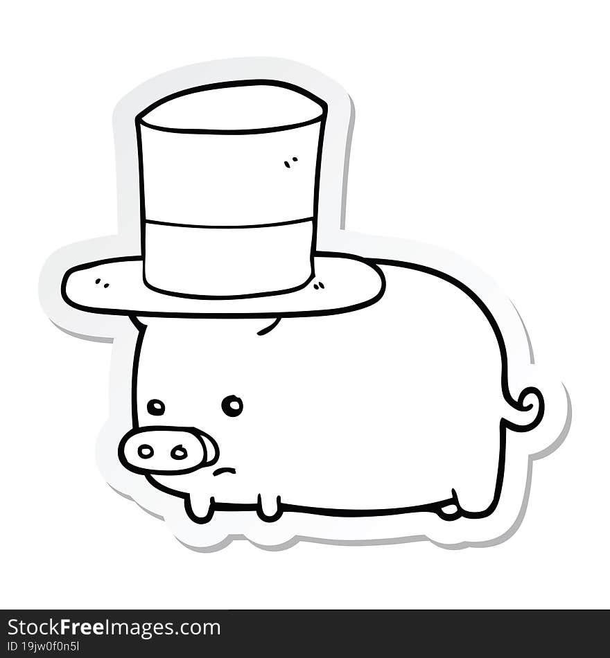 sticker of a cartoon pig wearing top hat