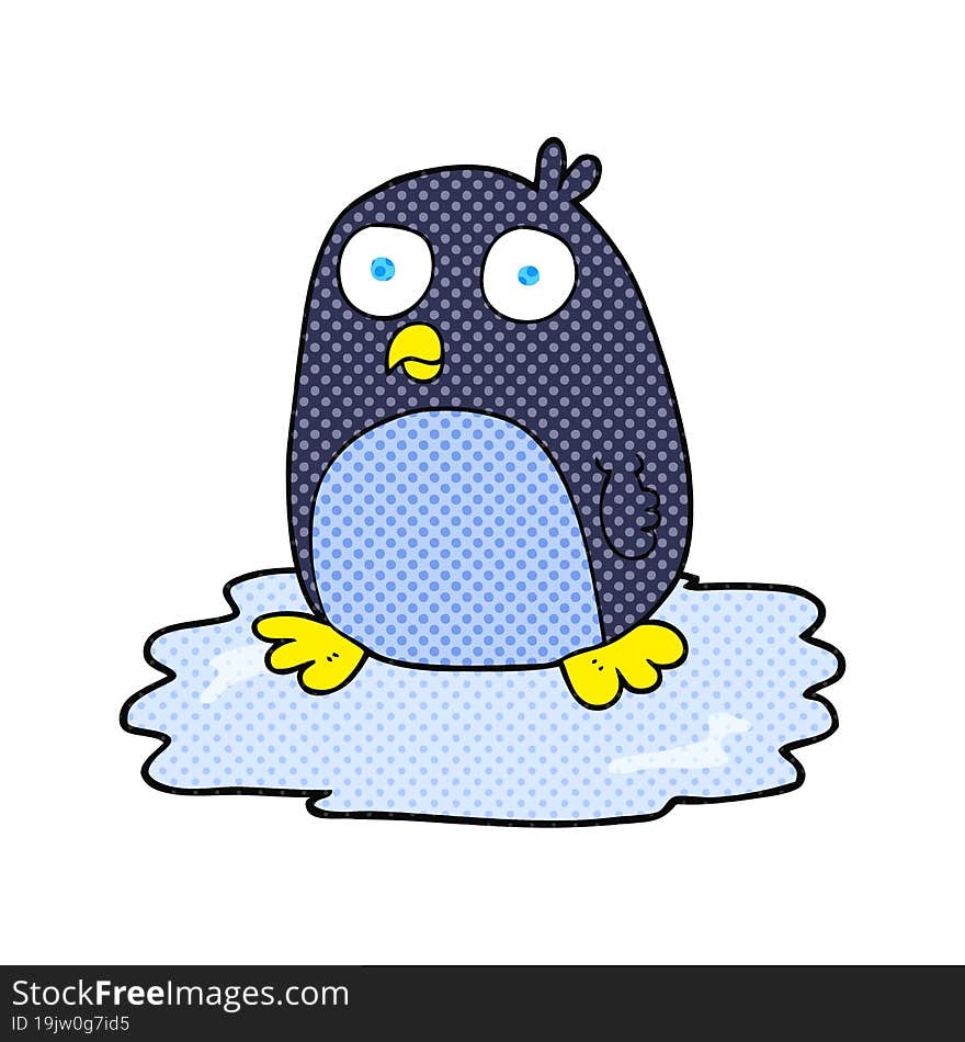 cartoon penguin on ice