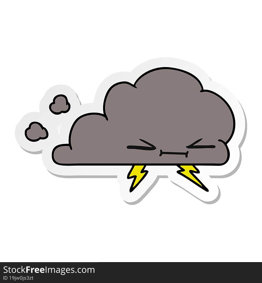 Sticker Cartoon Of A Grumpy Lightening Cloud