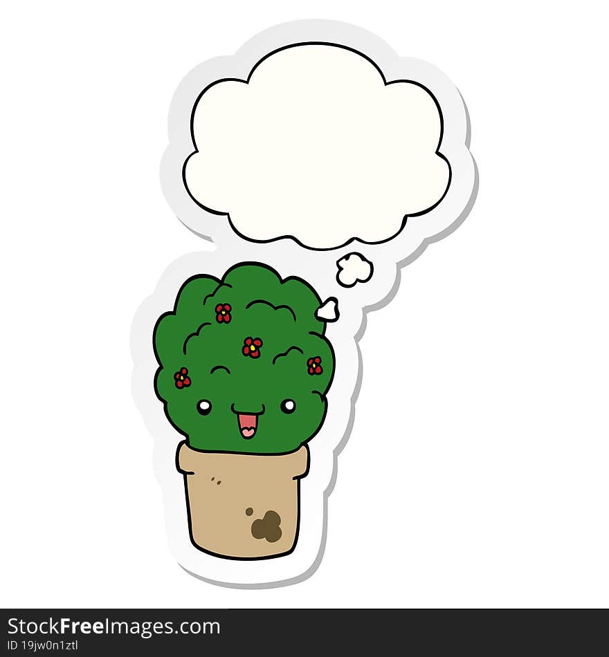 Cartoon Shrub In Pot And Thought Bubble As A Printed Sticker