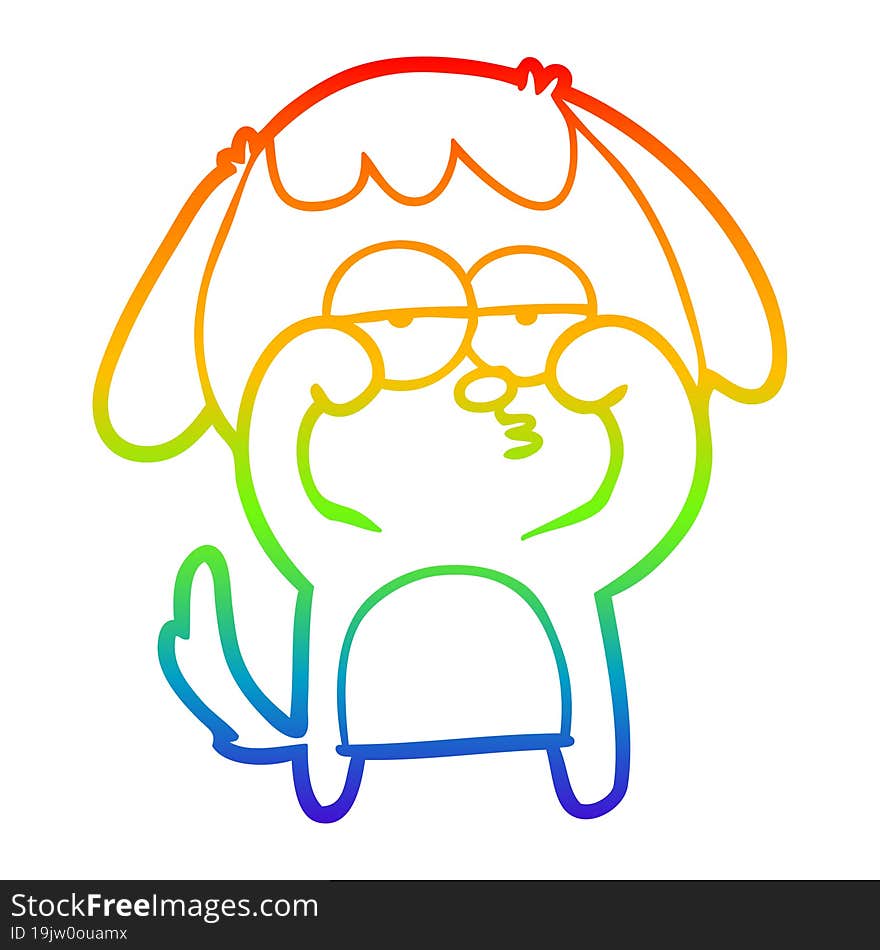 Rainbow Gradient Line Drawing Cartoon Tired Dog