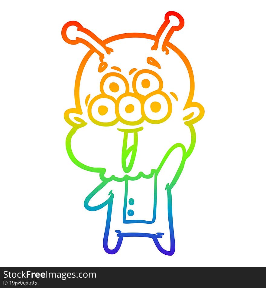 rainbow gradient line drawing of a happy cartoon alien