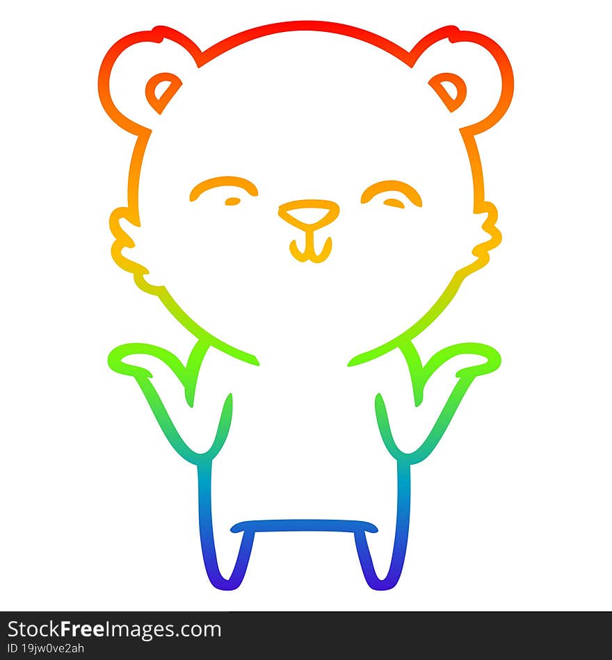 rainbow gradient line drawing happy cartoon polar bear shrugging shoulders