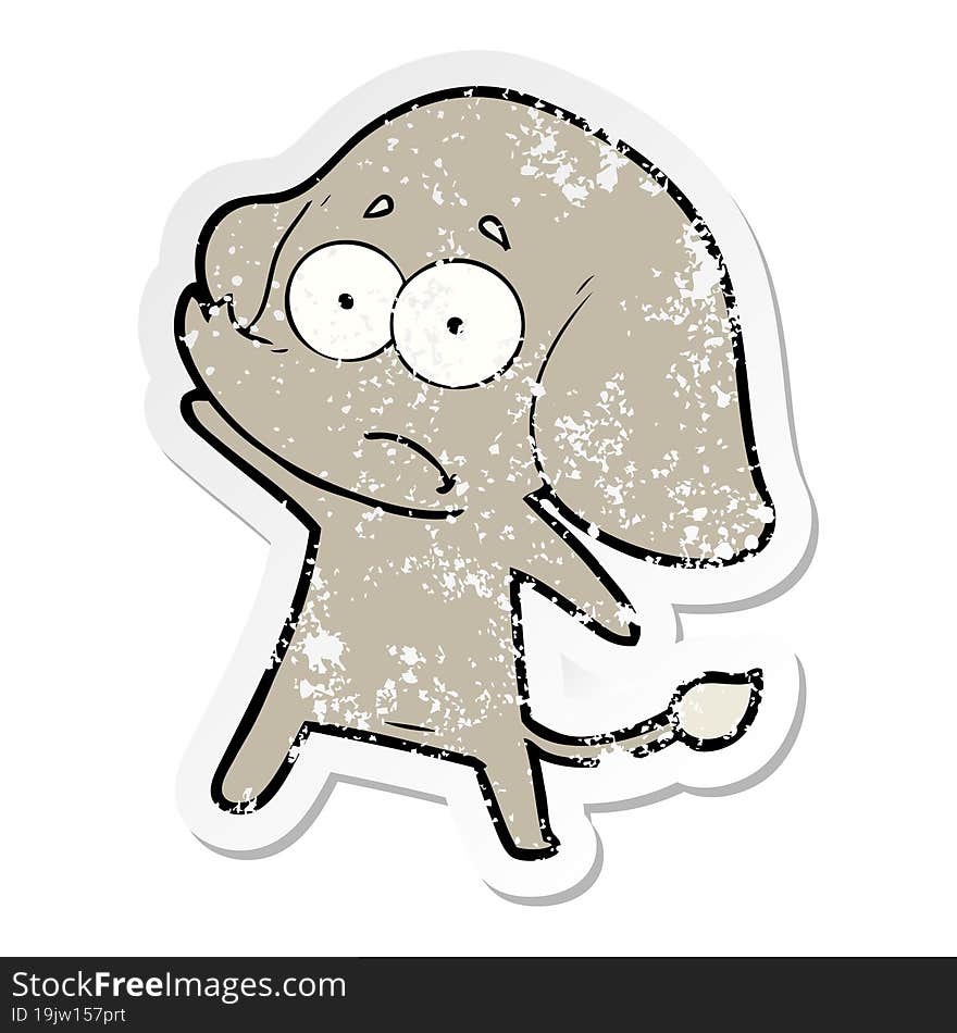 distressed sticker of a cartoon unsure elephant