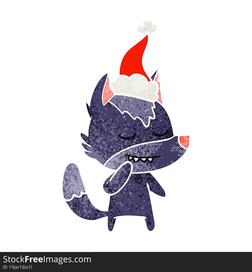 Friendly Retro Cartoon Of A Wolf Wearing Santa Hat