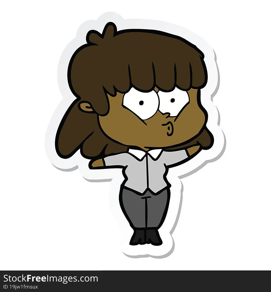 Sticker Of A Cartoon Whistling Girl