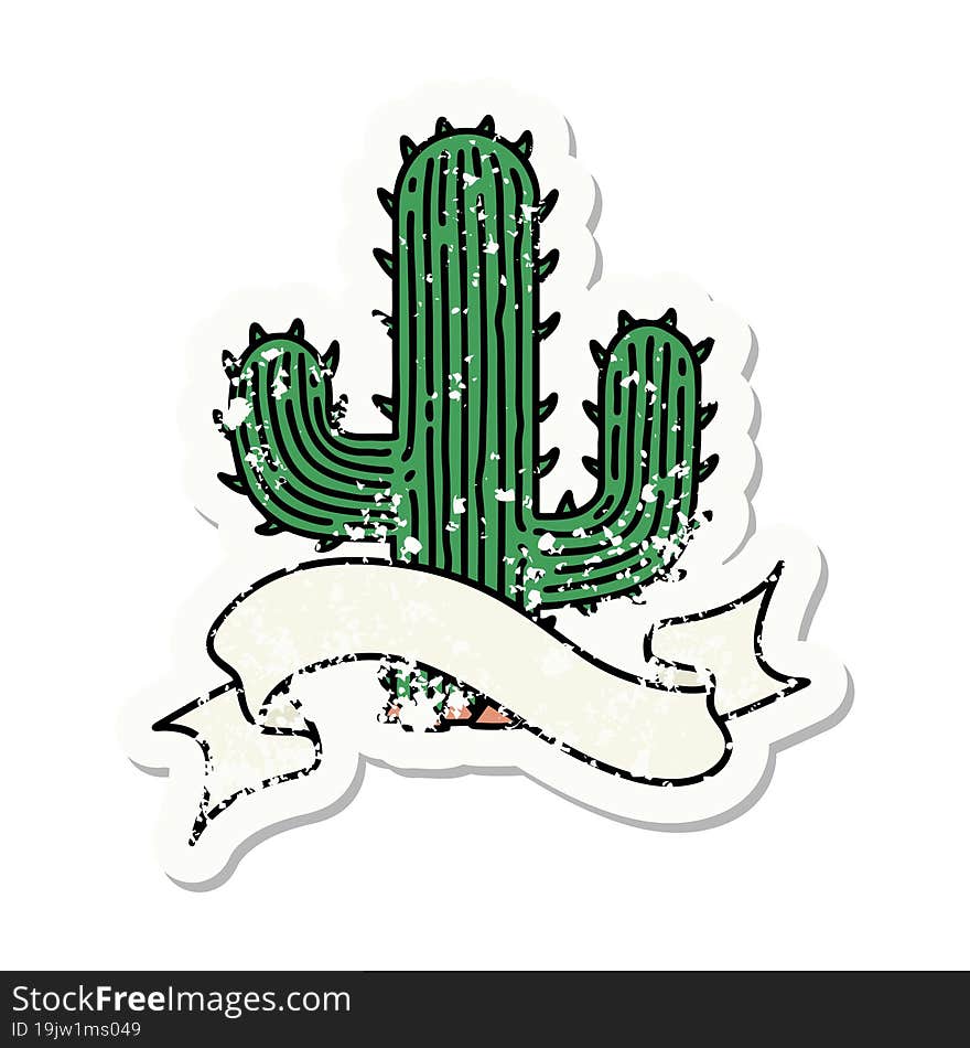 worn old sticker with banner of a cactus. worn old sticker with banner of a cactus