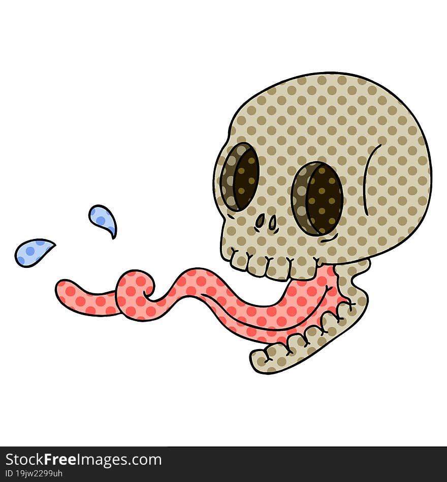 quirky hand drawn cartoon skull with tongue