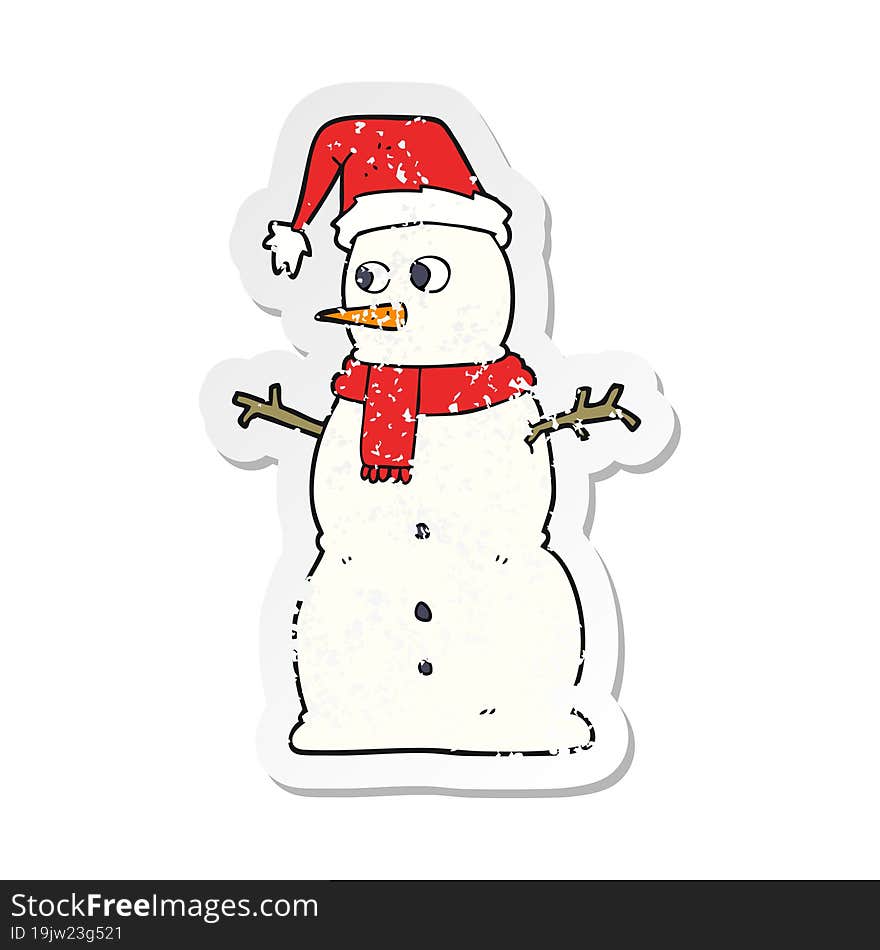 retro distressed sticker of a cartoon snowman