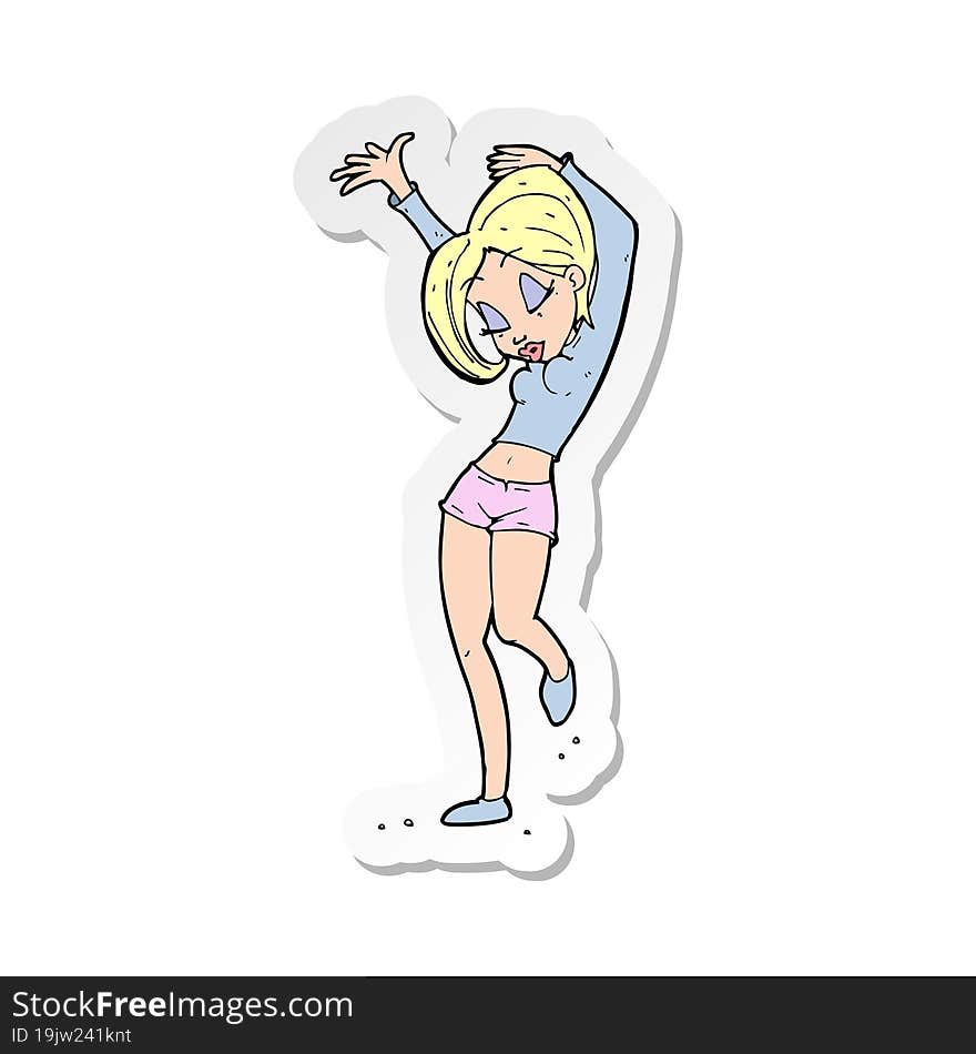 sticker of a cartoon pretty woman dancing