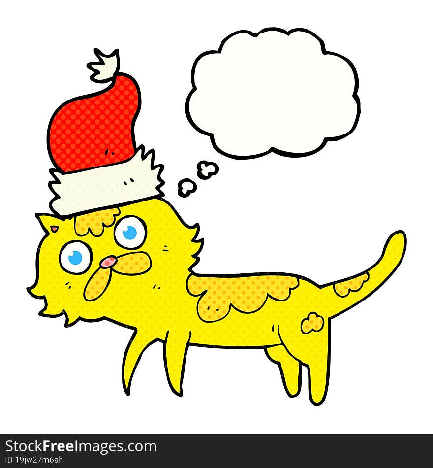 Thought Bubble Cartoon Cat Wearing Christmas Hat