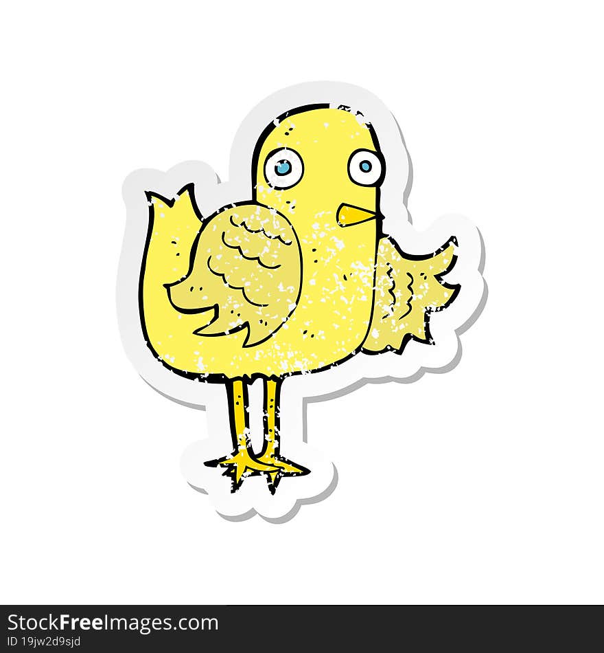 retro distressed sticker of a cartoon bird waving wing