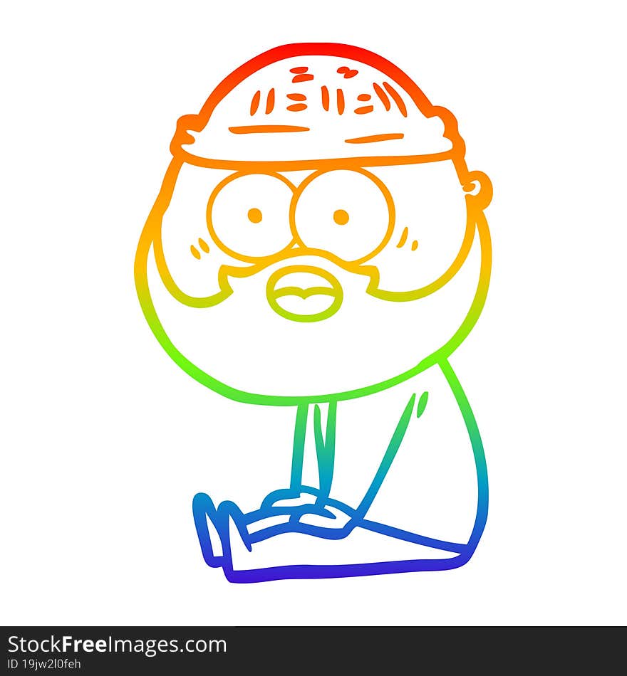 rainbow gradient line drawing cartoon bearded man sitting