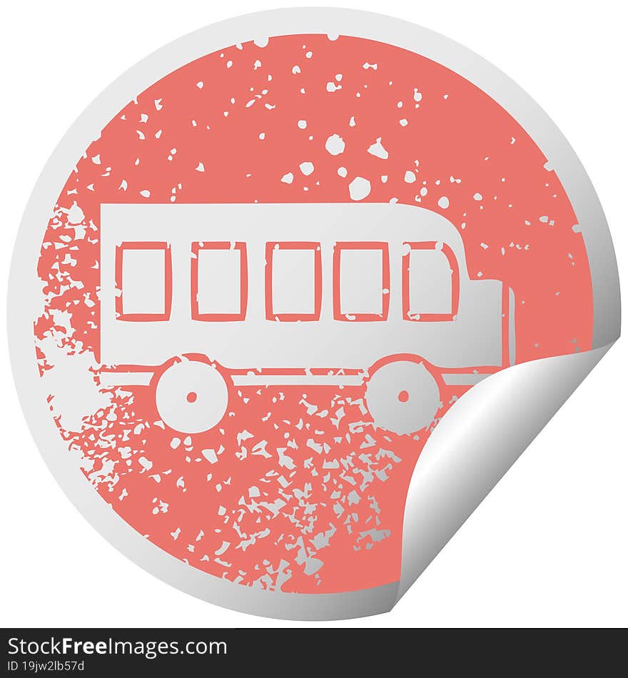 distressed circular peeling sticker symbol school bus