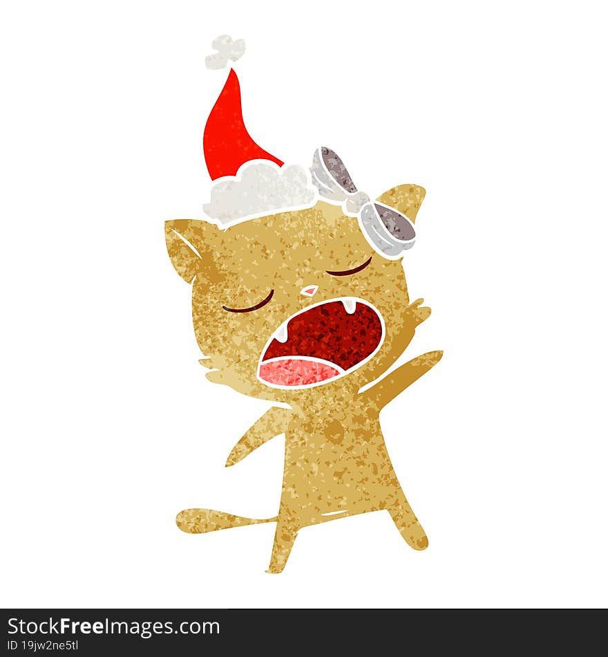 retro cartoon of a singing cat wearing santa hat