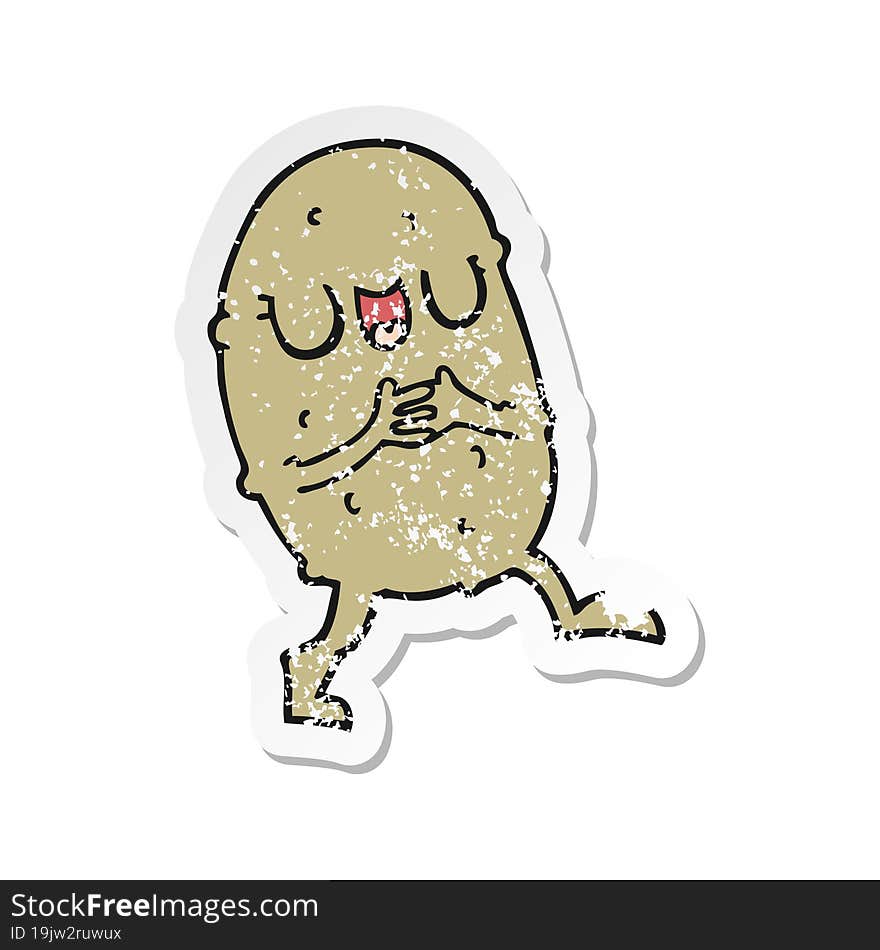 distressed sticker of a cartoon happy potato