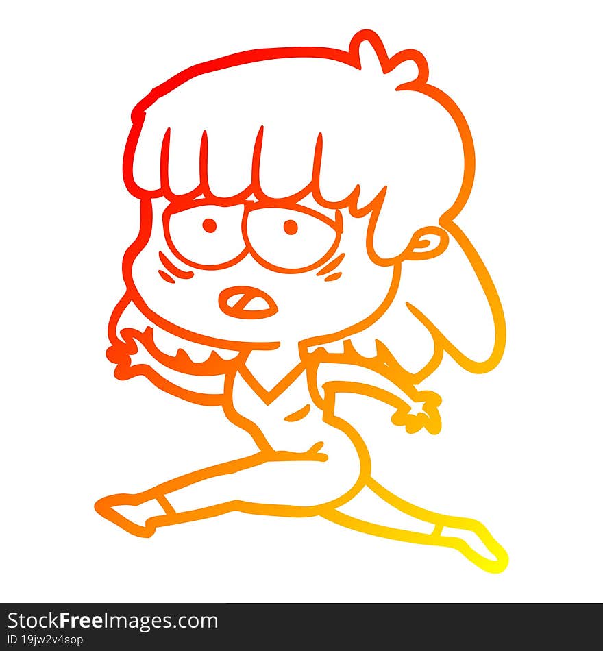 warm gradient line drawing cartoon tired woman