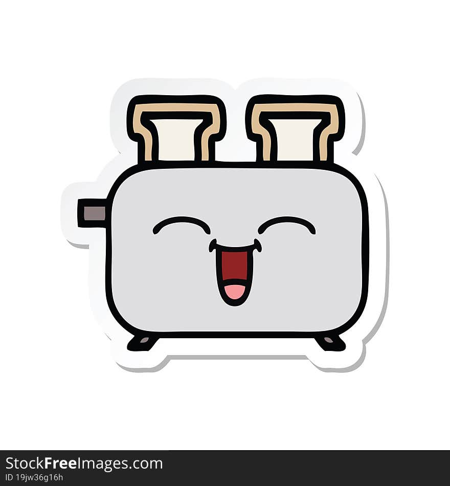 sticker of a cute cartoon of a toaster