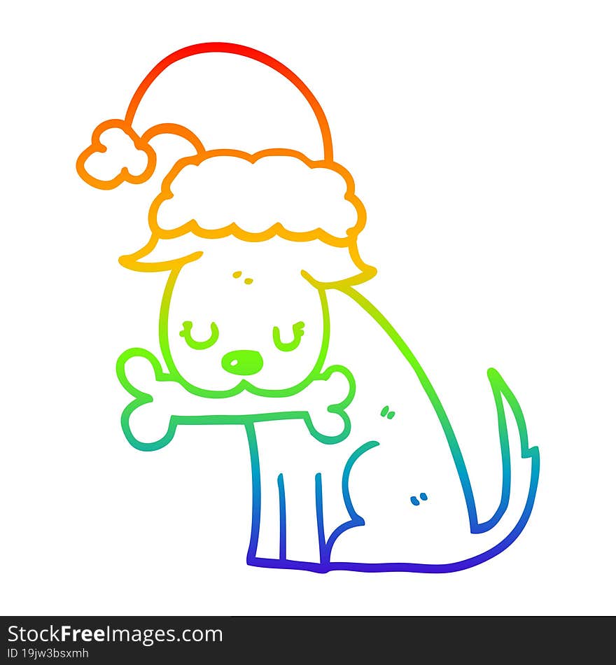 rainbow gradient line drawing of a cute christmas dog