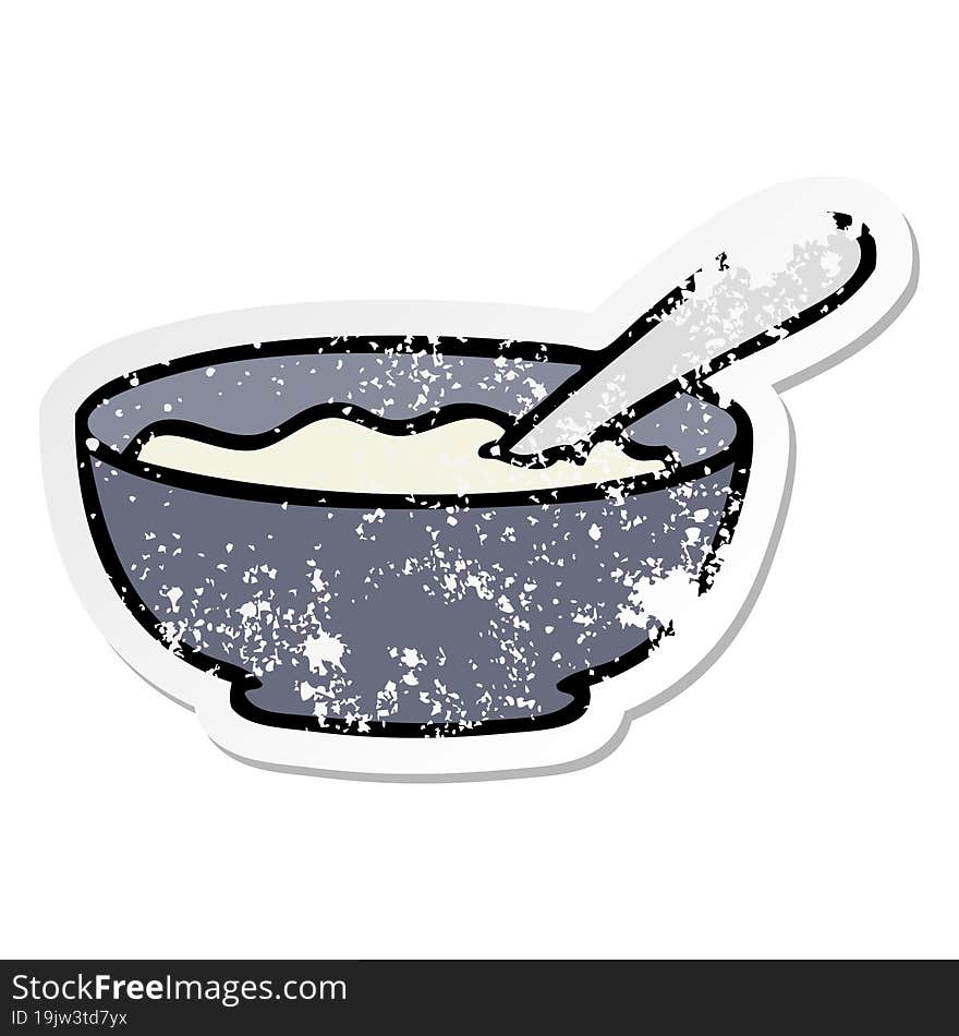 Distressed Sticker Of A Quirky Hand Drawn Cartoon Bowl Of Porridge