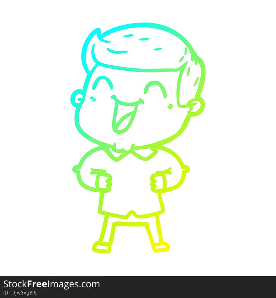 cold gradient line drawing of a cartoon man laughing