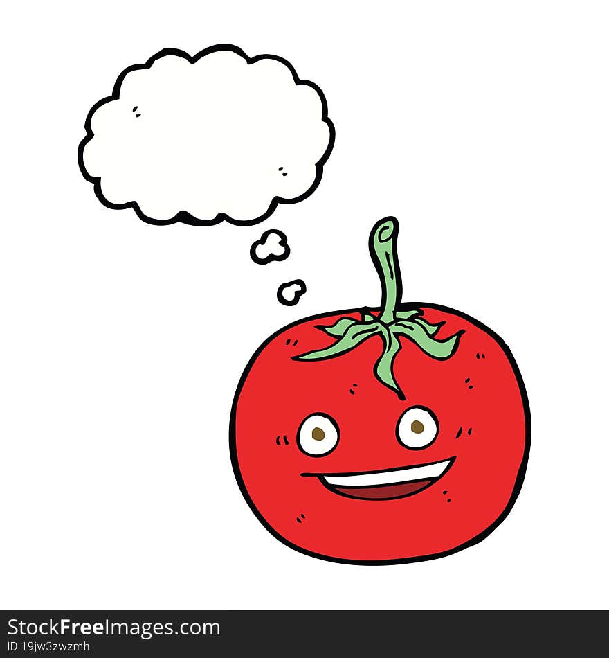 cartoon tomato with thought bubble