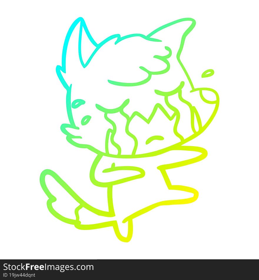 cold gradient line drawing crying fox cartoon dancing