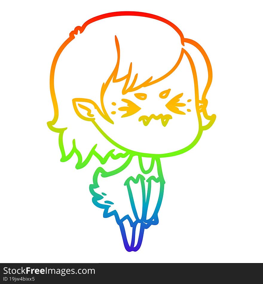 rainbow gradient line drawing annoyed cartoon vampire girl