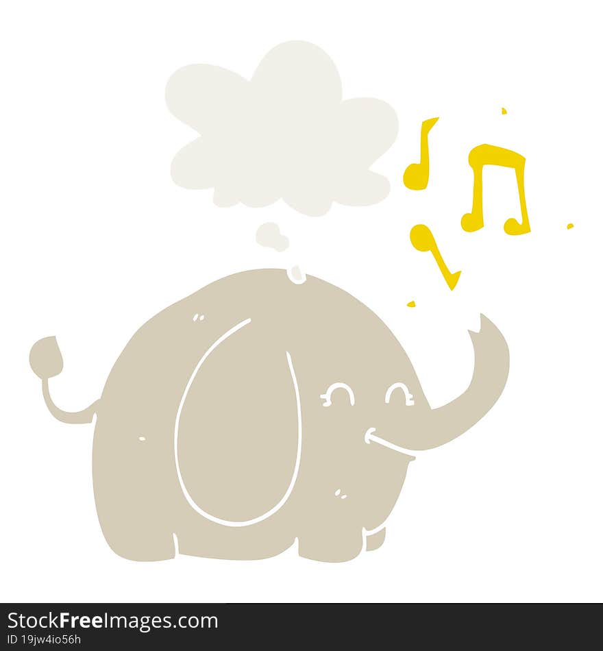 cartoon trumpeting elephant and thought bubble in retro style