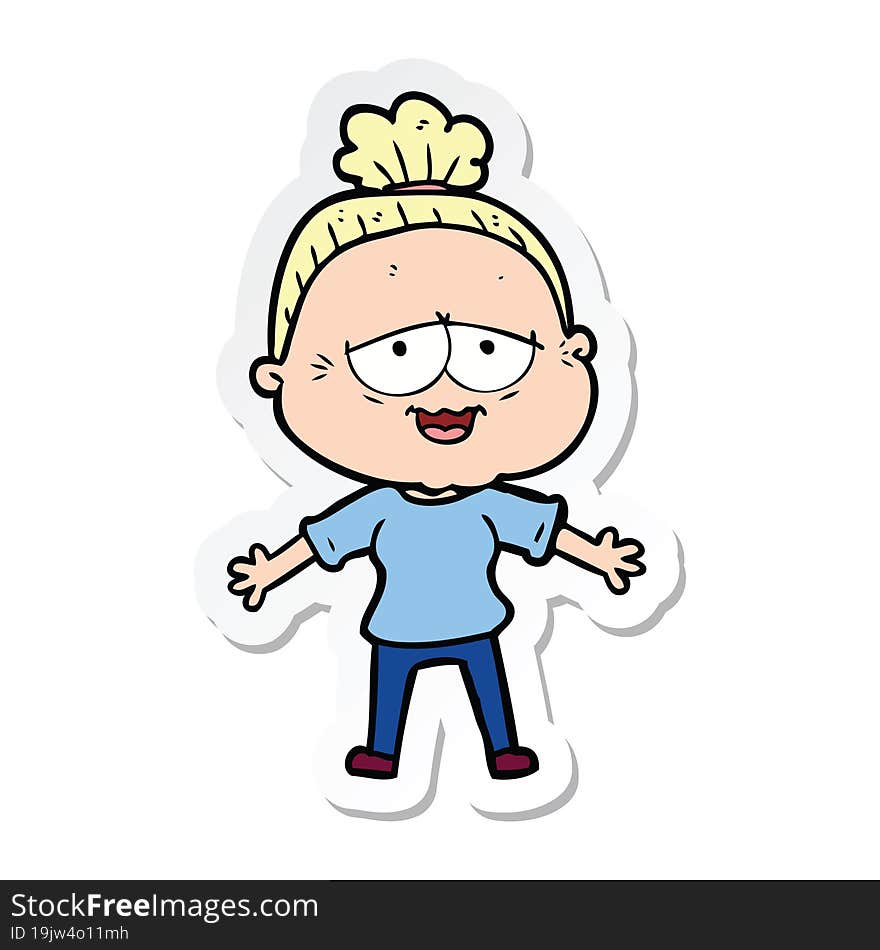 sticker of a cartoon happy old lady