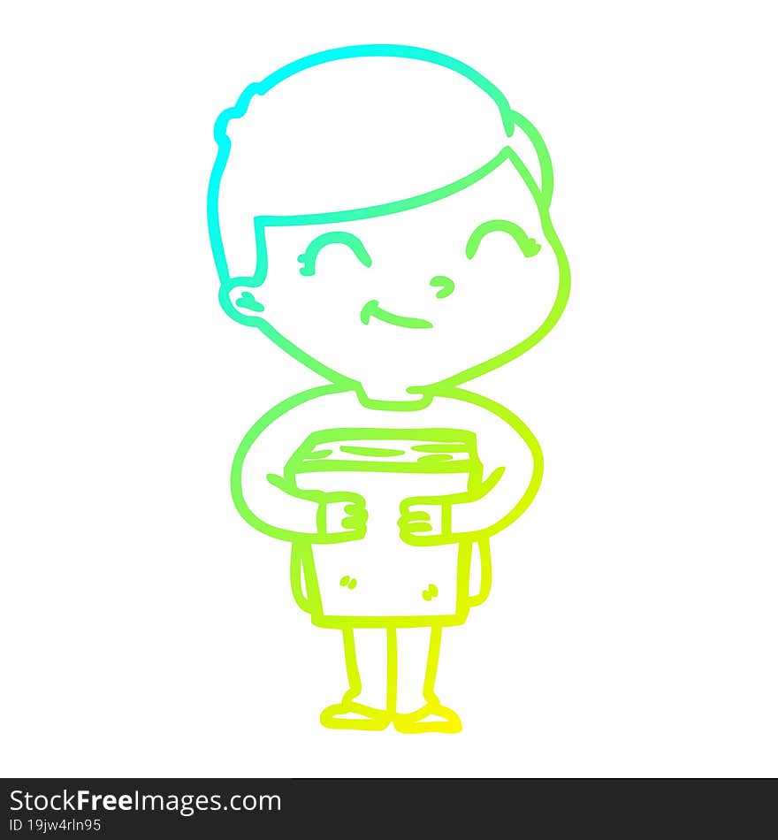 cold gradient line drawing of a cartoon boy smiling