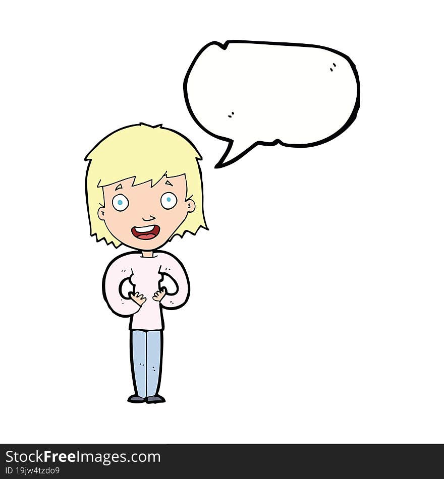 Cartoon Happy Woman With Speech Bubble