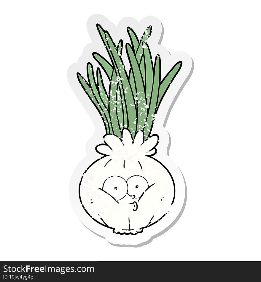 Distressed Sticker Of A Cartoon Onion