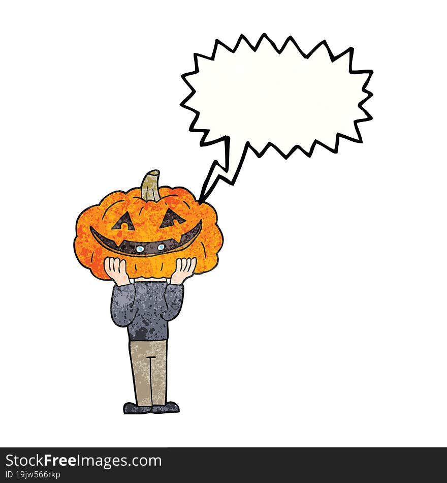 freehand speech bubble textured cartoon pumpkin head halloween costume