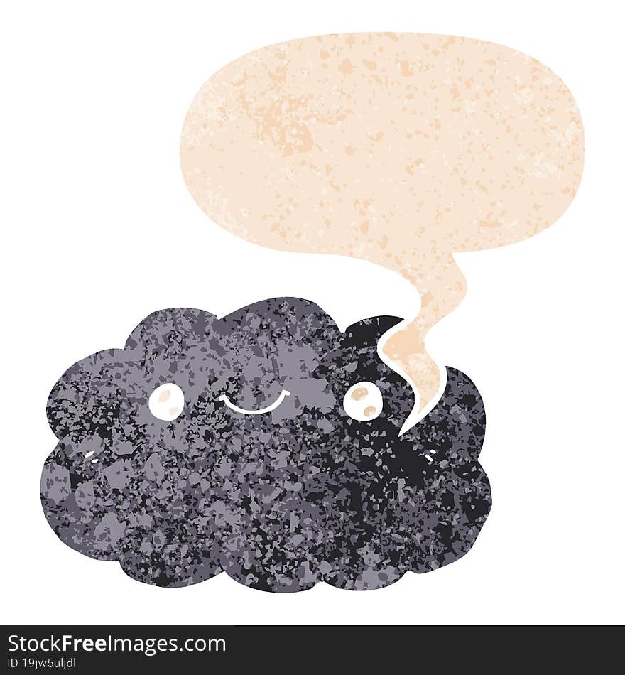 cartoon cloud and speech bubble in retro textured style