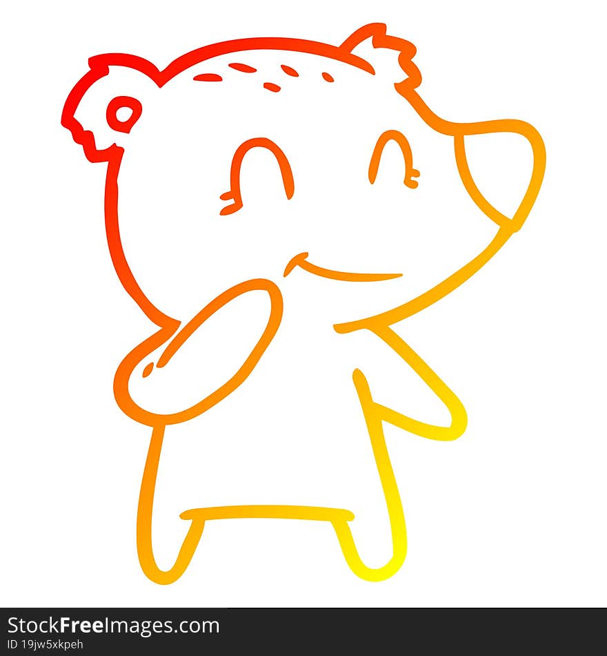 Warm Gradient Line Drawing Smiling Polar Bear Cartoon