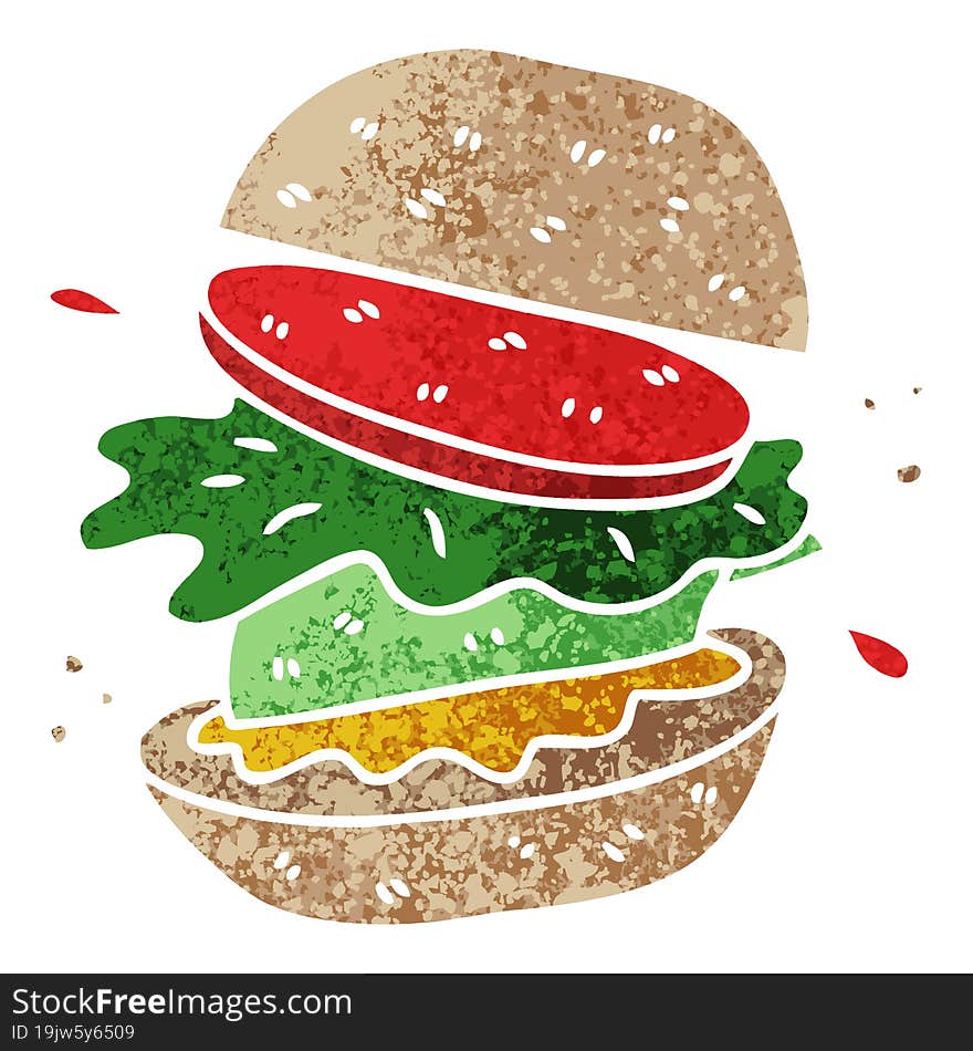 quirky retro illustration style cartoon veggie burger