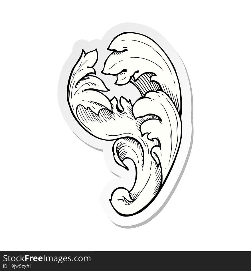 sticker of a traditional hand drawn floral swirl