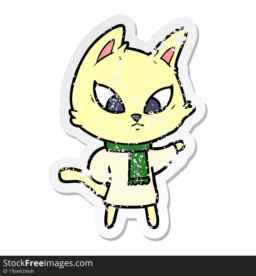 distressed sticker of a confused cartoon cat