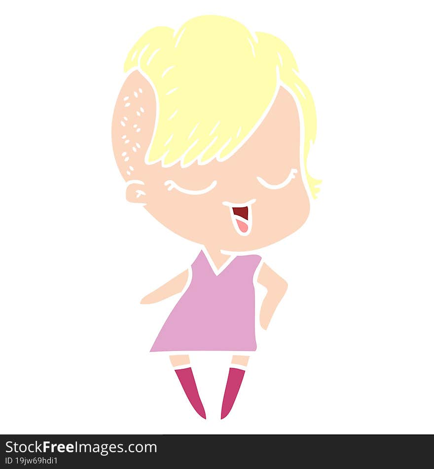 happy flat color style cartoon girl