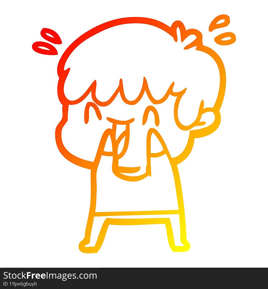 warm gradient line drawing cartoon laughing boy