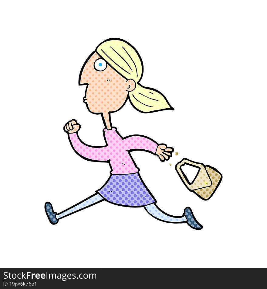 Cartoon Running Woman Stressed