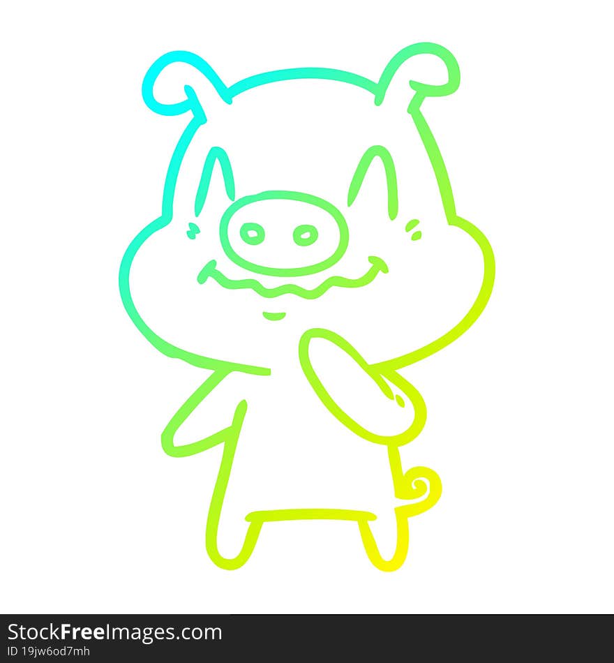 cold gradient line drawing of a nervous cartoon pig